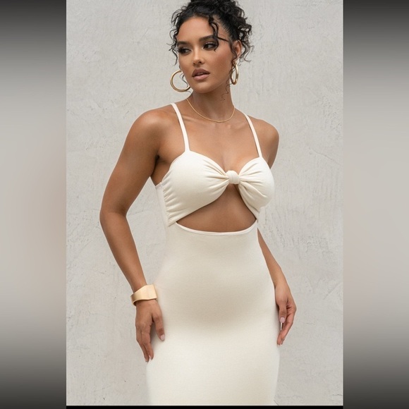 NEW Buttercream Midnight Memories Fitted Cut Out Midi Dress with Front Knot - Picture 4 of 8